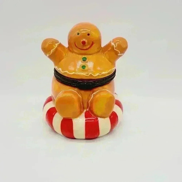 Rare Vintage Ceramic Gingerbread Man Trinket Box Hand Painted - Picture 9 of 10